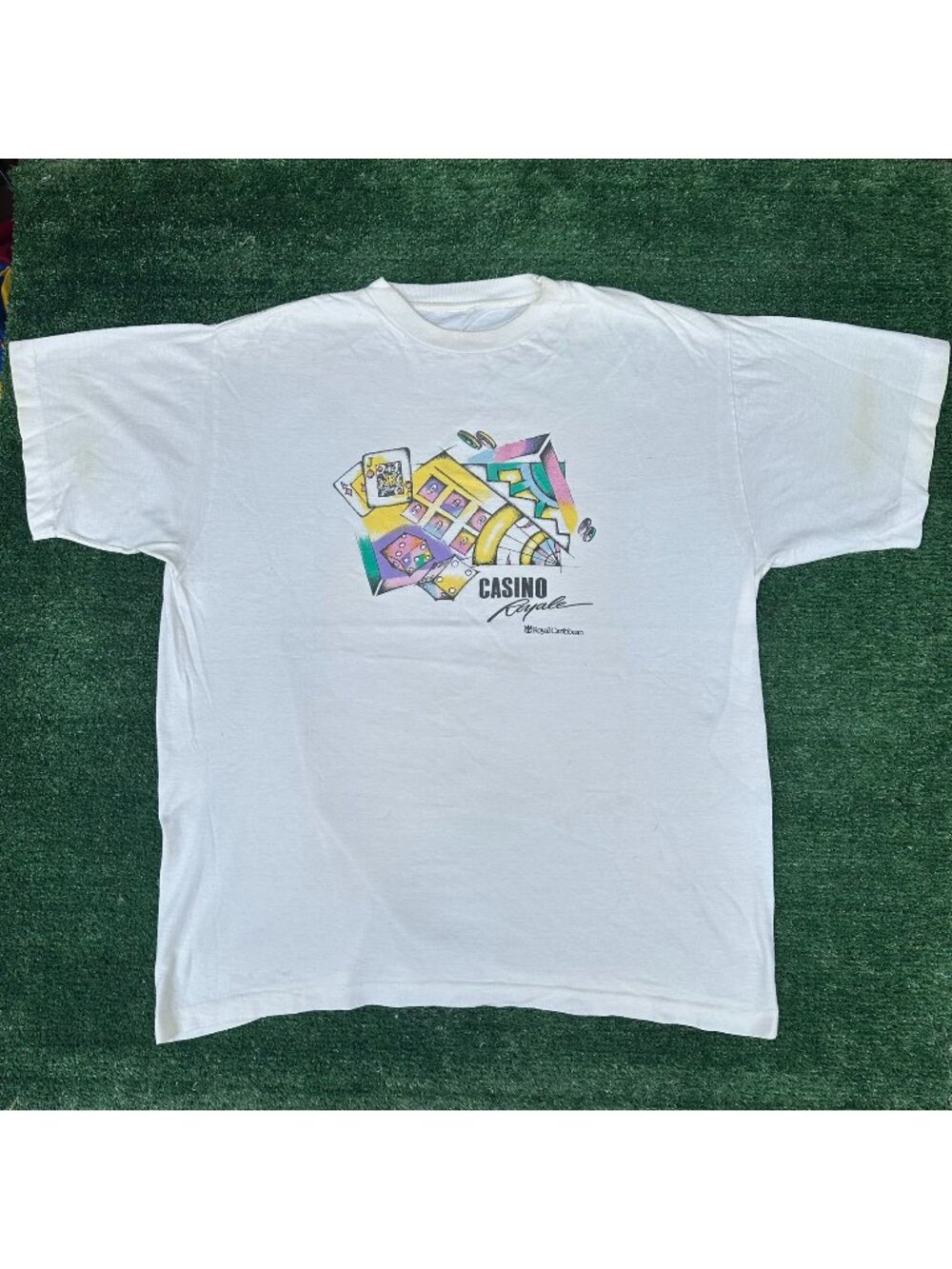 Vintage 90s Royal Caribbean Casino Royale T-Shirt White L Single Stitch Gambling